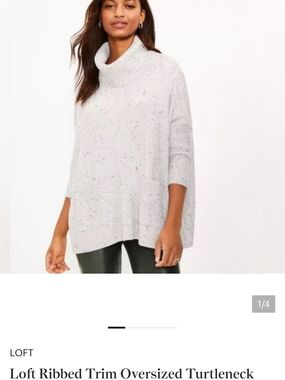 LOFT Light Gray Speckled Oversized Cowl Turtleneck Sweater